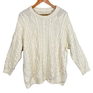 POL Women’s Cream Cable Knit Sweater Oversized Relaxed Fit Size M Boho Preppy